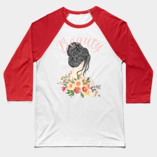 Feminine Charm: Black-Haired Woman Design Baseball T-Shirt